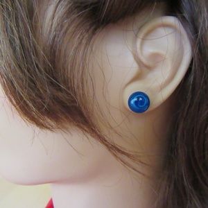 Blue swirled glass stud pierced earrings